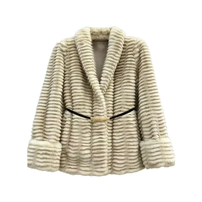 Cappotto in pelliccia sintetica a righe