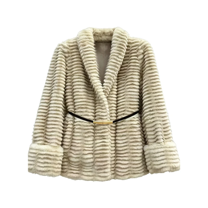 Cappotto in pelliccia sintetica a righe